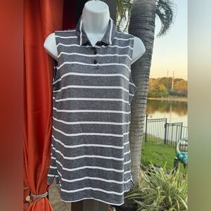 Nike Dri-Fit Gray and White Sleeveless Polo Tank Top M